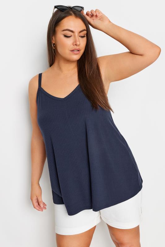  Grande Taille YOURS Curve Navy Blue Ribbed Swing Cami Top