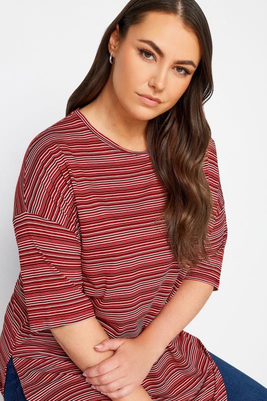 YOURS Curve Red Striped Oversized Top | Yours 4