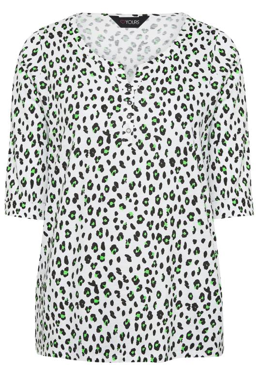 YOURS Plus Size White Leopard Print Henley T-Shirt | Yours Clothing 6