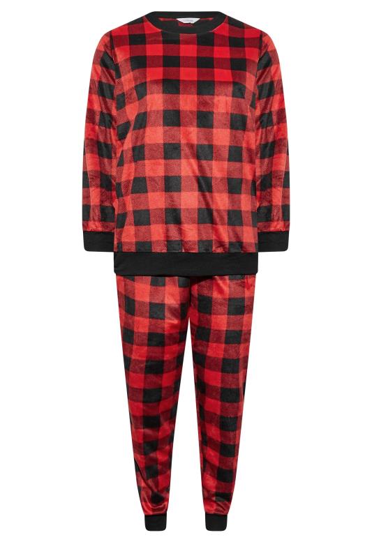 Plus Size Black & Red Check Print Fleece Lounge Set | Yours Clothing 7