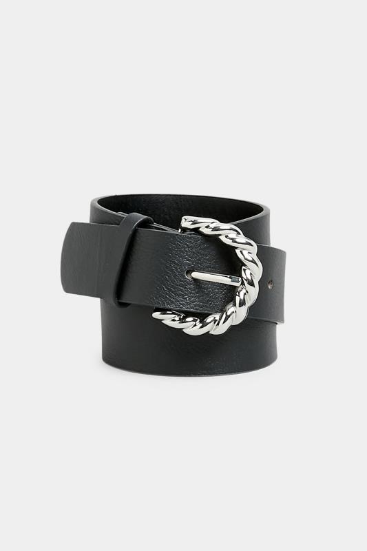 Black Textured Rope Buckle Belt | Yours Clothing  2