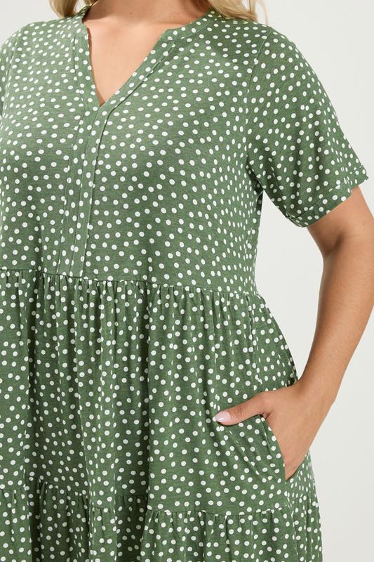 asos green polka dot dress Yours Women's Plus Size Sage Tiered Size 26-28 Square neck