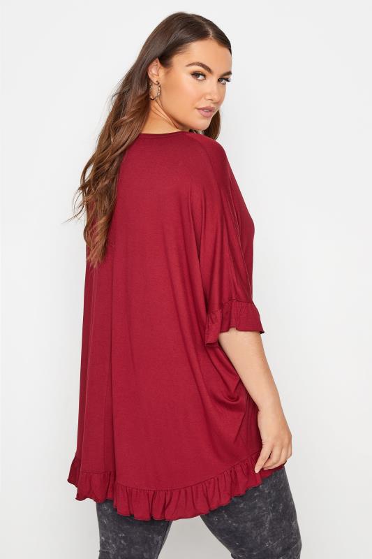 LIMITED COLLECTION Curve Wine Red Frill Jersey T-Shirt_C.jpg