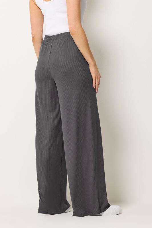 LTS Tall Women's Charcoal Grey Ribbed Wide Leg Trousers | Long Tall Sally 2