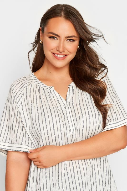 Plus Size White Stripe Cotton Placket Top | Yours Clothing 4