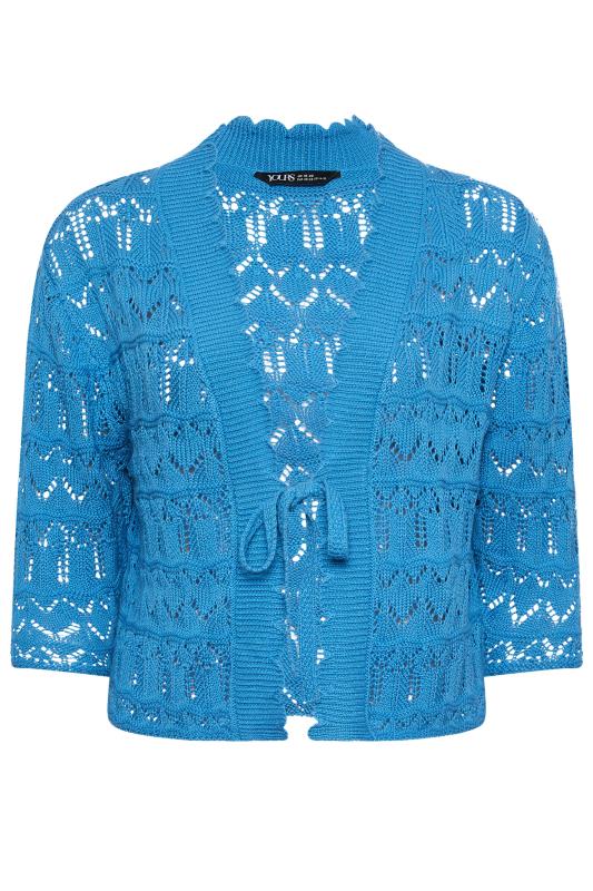 YOURS Plus Size Blue Crochet Tie Front Shrug | Yours Clothing 5