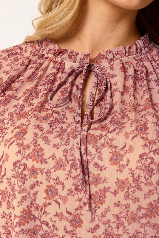 M&Co Pink Floral Tie Neck Blouse | M&Co 4