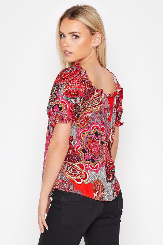 Petite Red Paisley Print Gypsy Detail Top 4