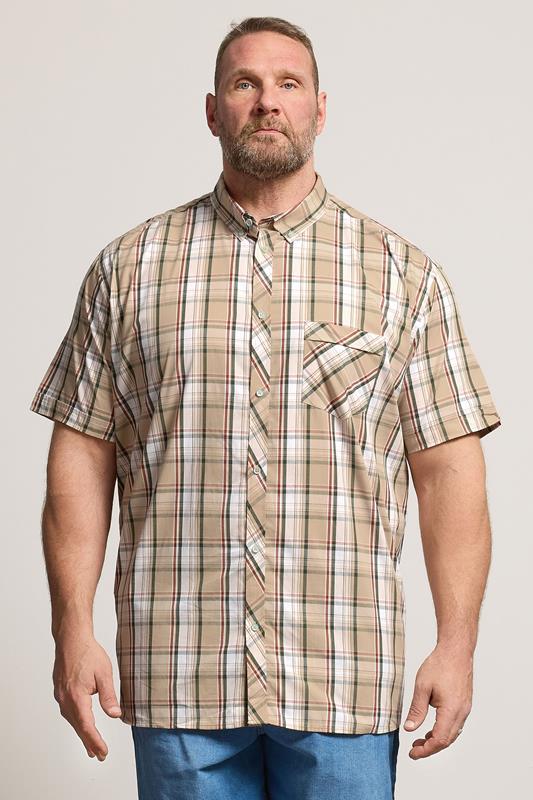  KAM Big & Tall Stone Brown Check Short Sleeve Shirt