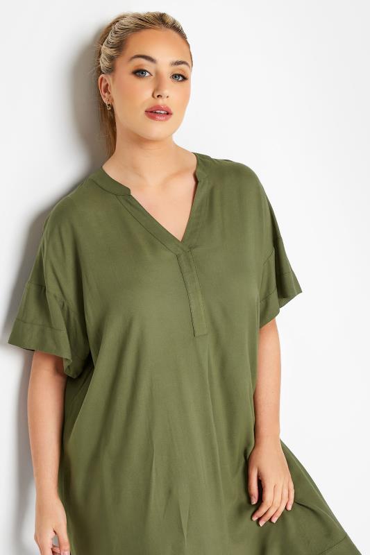 LIMITED COLLECTION Khaki Notch Neck Summer Throw On Dress | Yours Clothing 4