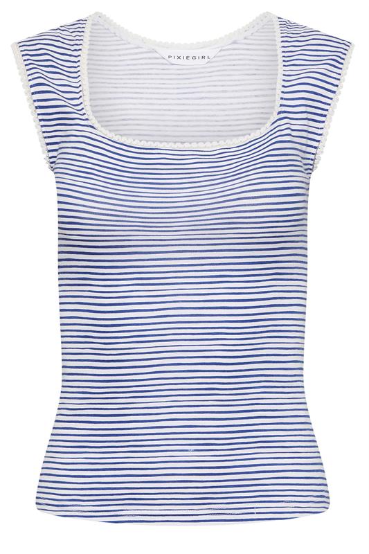 PixieGirl Petite 2 PACK Women's White & Blue Stripe Cotton Vest Top | PixieGirl 7