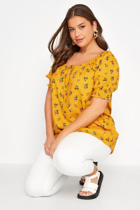 Curve Mustard Yellow Floral Gypsy Top 4