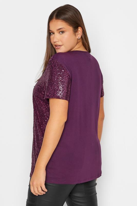 LTS Tall Women's Purple Sequin Embellished Boxy T-Shirt | Long Tall Sally 3