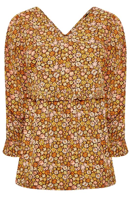 Curve Plus Size Yellow Floral Peplum V-Neck Swing Top | Yours Clothing 6