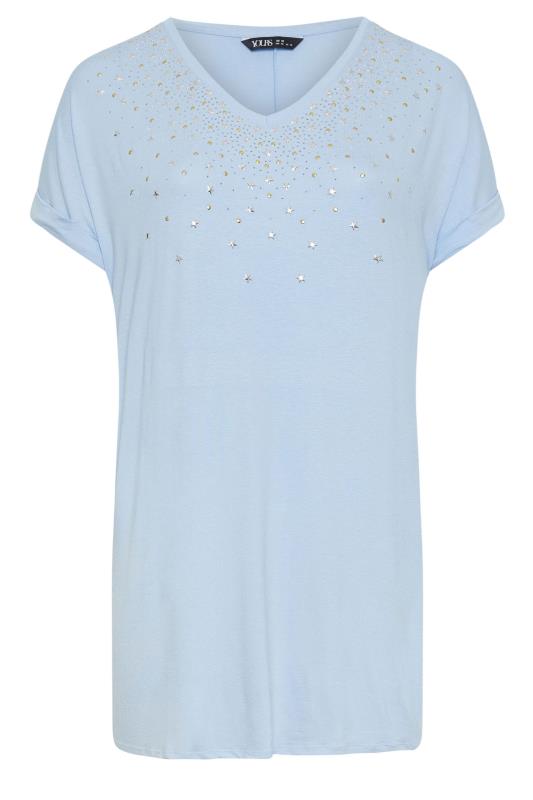 YOURS Plus Size Light Blue Sequin Star Embellished T-Shirt | Yours Clothing 5