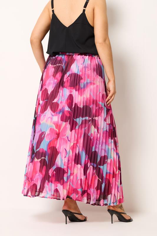 YOURS Plus Size Pink Pleated Floral Skirt | Yours Clothing 4