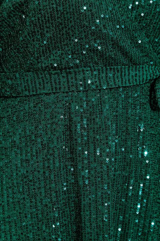 YOURS LONDON Plus Size Green Sequin Embellished Double Wrap Dress | Yours Clothing 5