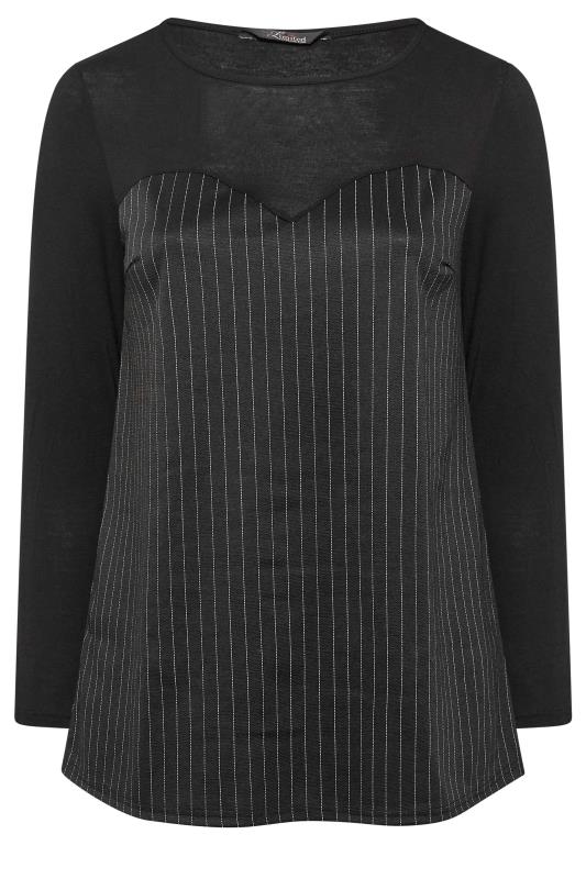 LIMITED COLLECTION Plus Size Black Pinstripe Sweetheart Neck T-Shirt | Yours Clothing 6
