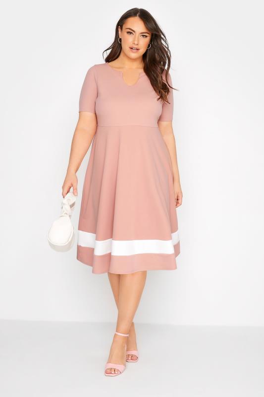 YOURS LONDON Plus Size Pink Notch Neck Skater Dress | Yours Clothing 1