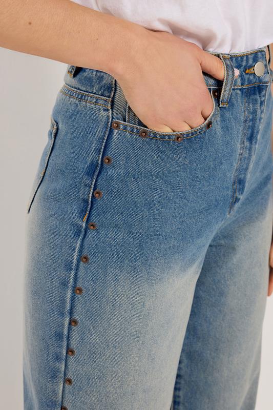 LTS Tall Women's Light Blue Wash Studded Cotton Wide Leg Jeans | Long Tall Sally 5