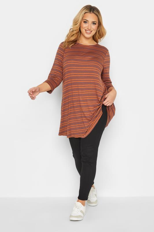 Plus Size Orange Stripe Longline T-Shirt | Yours Clothing 2