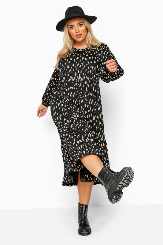  Grande Taille Black Dalmatian Print Midaxi Dress