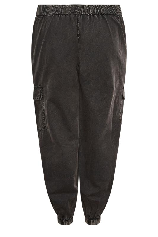YOURS Plus Size Black Acid Wash Cargo Trousers | Yours Clothing 5