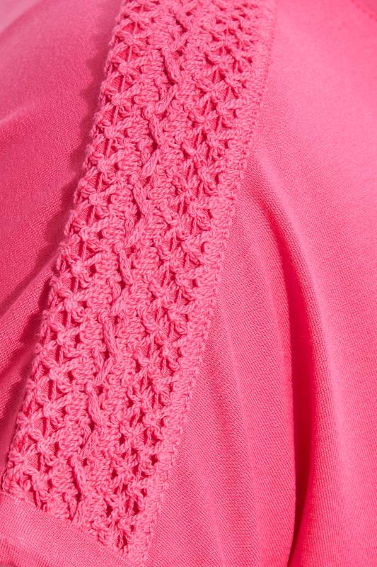 Plus Size Hot Pink Crochet Shoulder T-Shirt | Yours Clothing 5