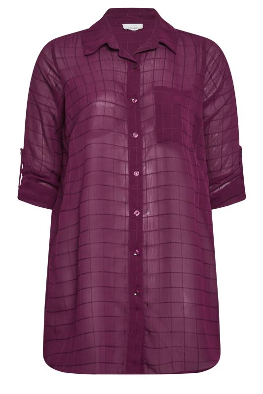YOURS LONDON Plus Size Purple Check Chiffon Shirt | Yours Clothing 6