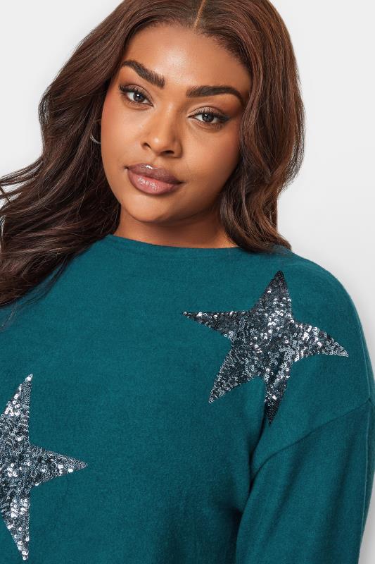 YOURS Plus Size Blue Sequin Star Jumper | Yours Clothing 4