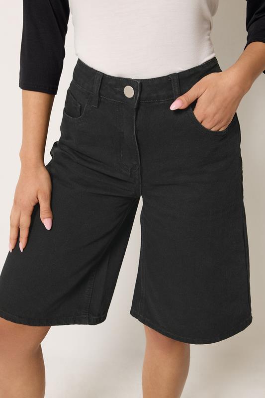 PixieGirl Petite Women's Black Cotton Denim Jorts | PixieGirl 4