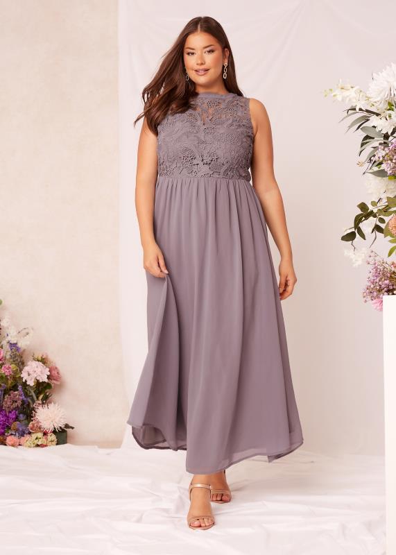 YOURS LONDON Curve Purple Lace Front Chiffon Maxi Bridesmaid Dress 5