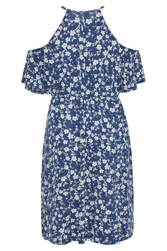 Plus Size Blue Floral Cold Shoulder Dress | Yours Clothing 7