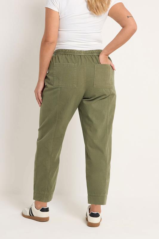 YOURS Plus Size Khaki Green Twill Barrel Leg Trousers | Yours Clothing 2
