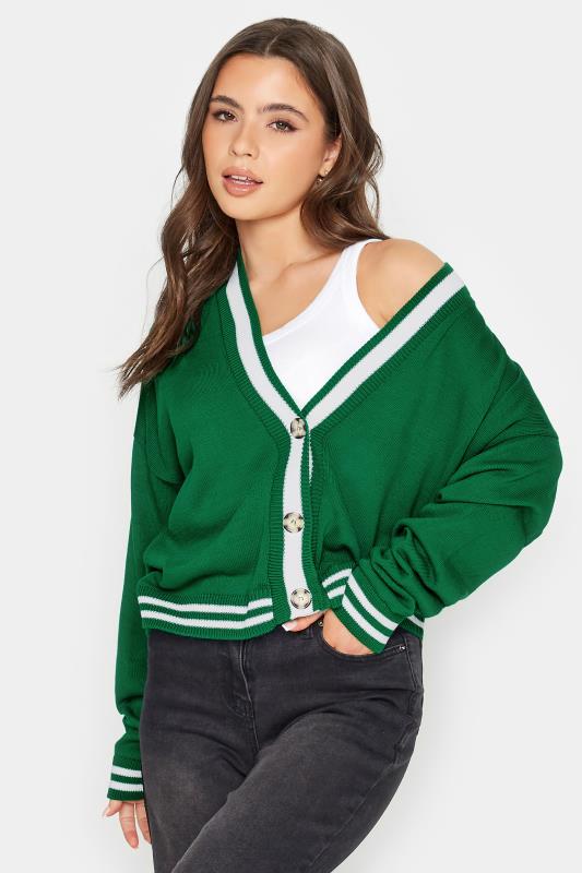 Petite Green Varsity Stripe Cardigan | PixieGirl 1