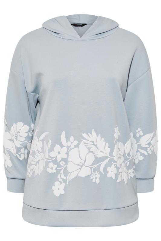 Curve Plus Size Light Blue Floral Detail Hoodie | Yours Clothing  6