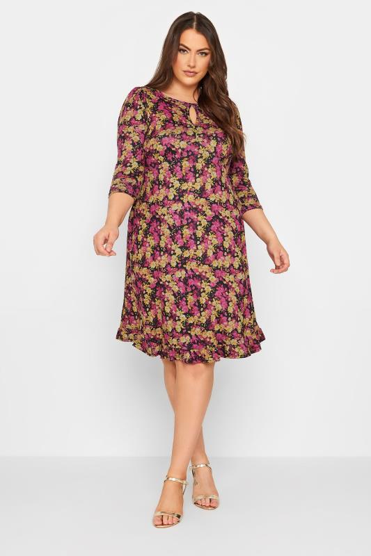  YOURS Curve Pink Floral Midi Dress