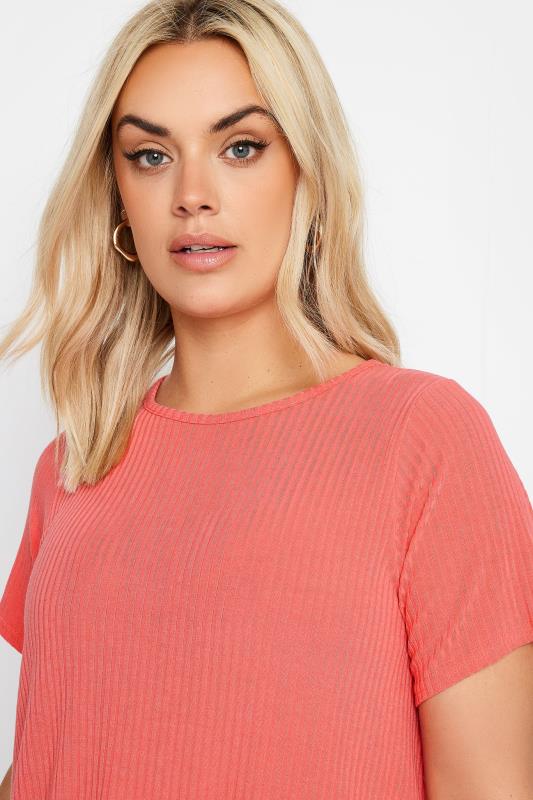 YOURS Plus Size Coral Orange Ribbed Swing Top | Yours Clothing 4