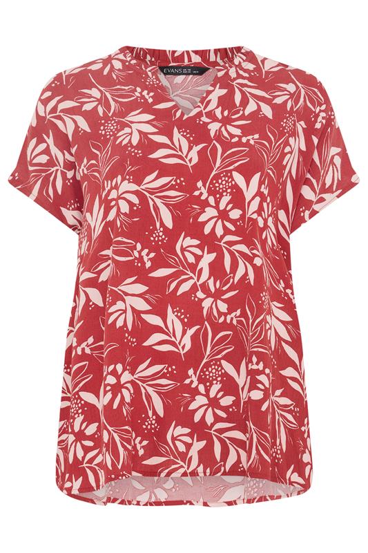 EVANS Plus Size Orange Leaf Print Notch Neck Blouse | Evans 7