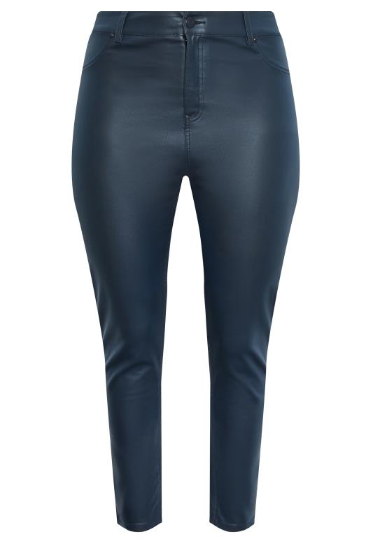 Plus Size Navy Blue Coated Skinny Stretch AVA Jeans | Yours Clothing 4