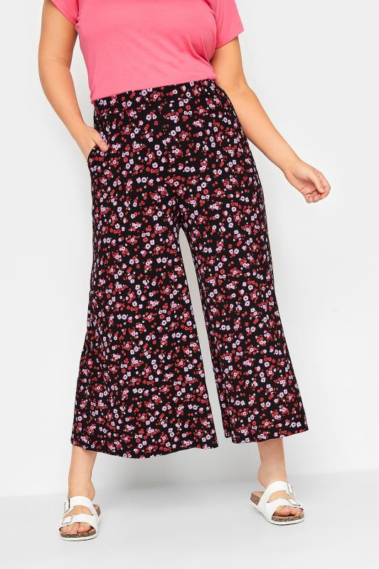 Plus Size  YOURS Curve Red and Pink Floral Midaxi Culottes