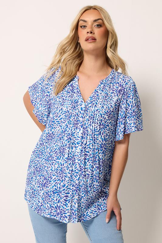  YOURS Curve Blue Floral Pintuck Blouse