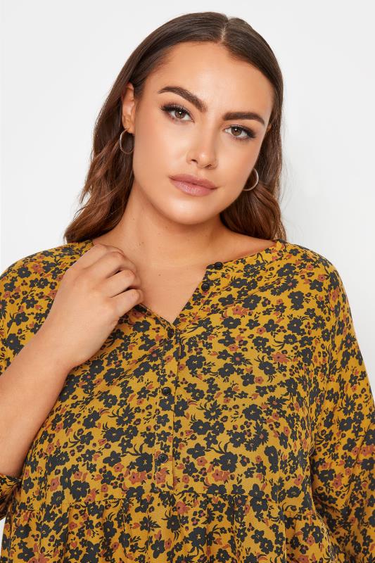 LIMITED COLLECTION Curve Yellow Floral Button Front Top_D.jpg