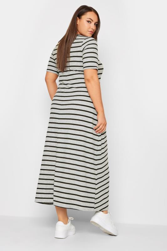 YOURS Curve Plus Size Grey Ribbed Stripe Swing Maxi Dress | Yours Clothing  4