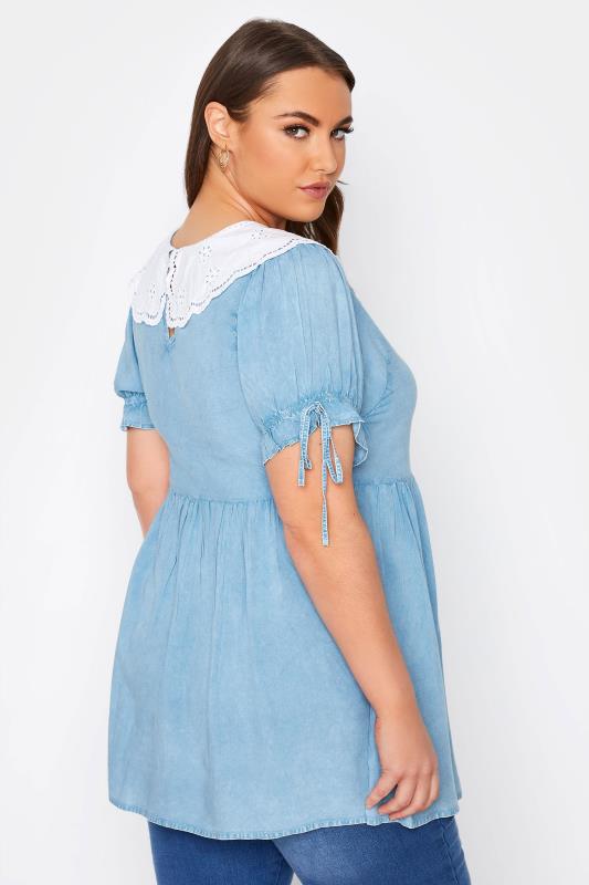 LIMITED COLLECTION Curve Blue Chambray Peplum Collar Top_C.jpg