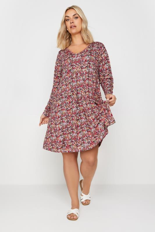 Plus Size  YOURS Curve Pink Ditsy Floral Print Midi Dress
