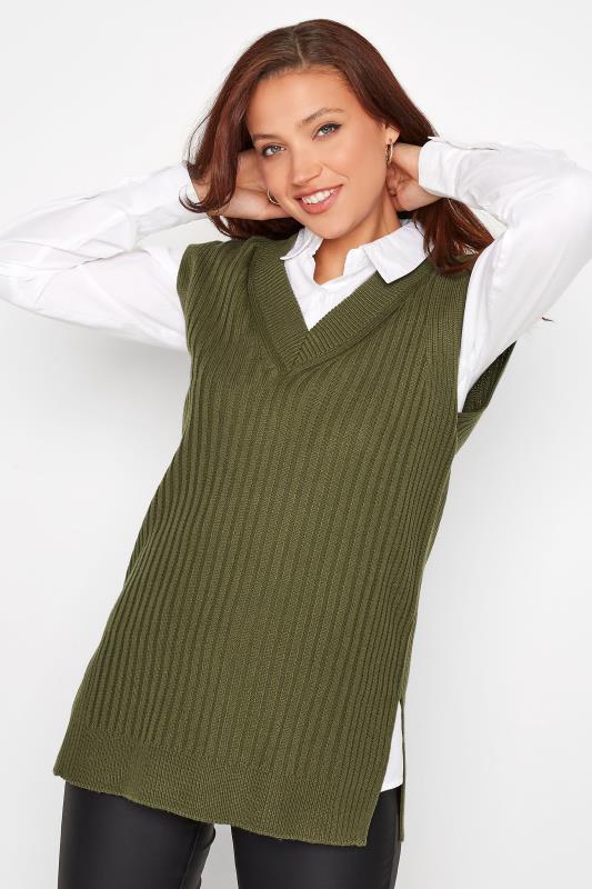 LTS Tall Khaki Green Knitted Ribbed Vest Top 4