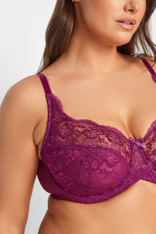 YOURS Hot Pink Plus Size Stretch Lace Non-Padded Underwired Balcony Bra | Yours Clothing  4