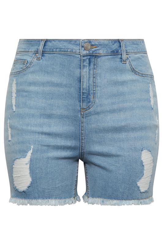 YOURS Plus Size Light Blue Ripped Denim Shorts | Yours Clothing 4