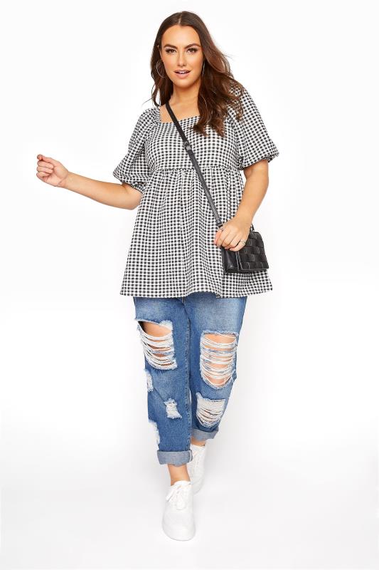 LIMITED COLLECTION Curve Black Gingham Milkmaid Top 2